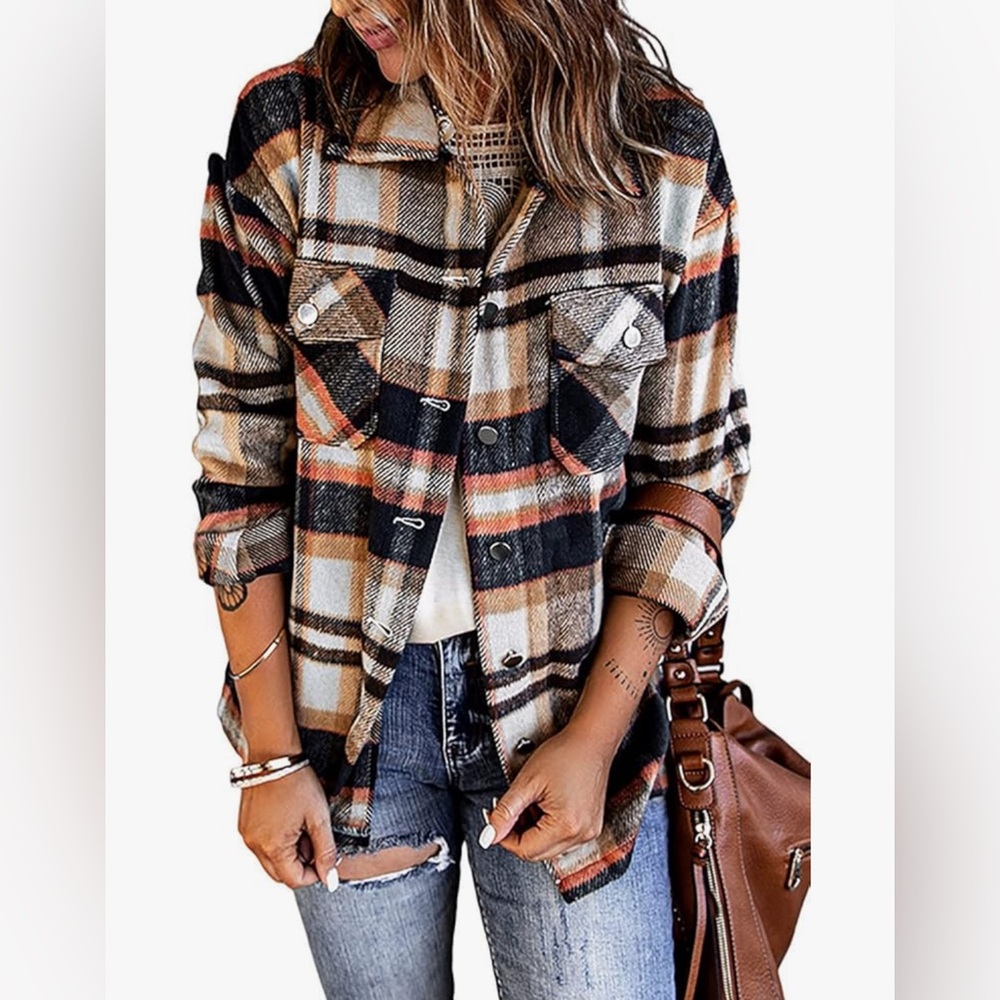 Navy Blue and Orange Plaid Shacket